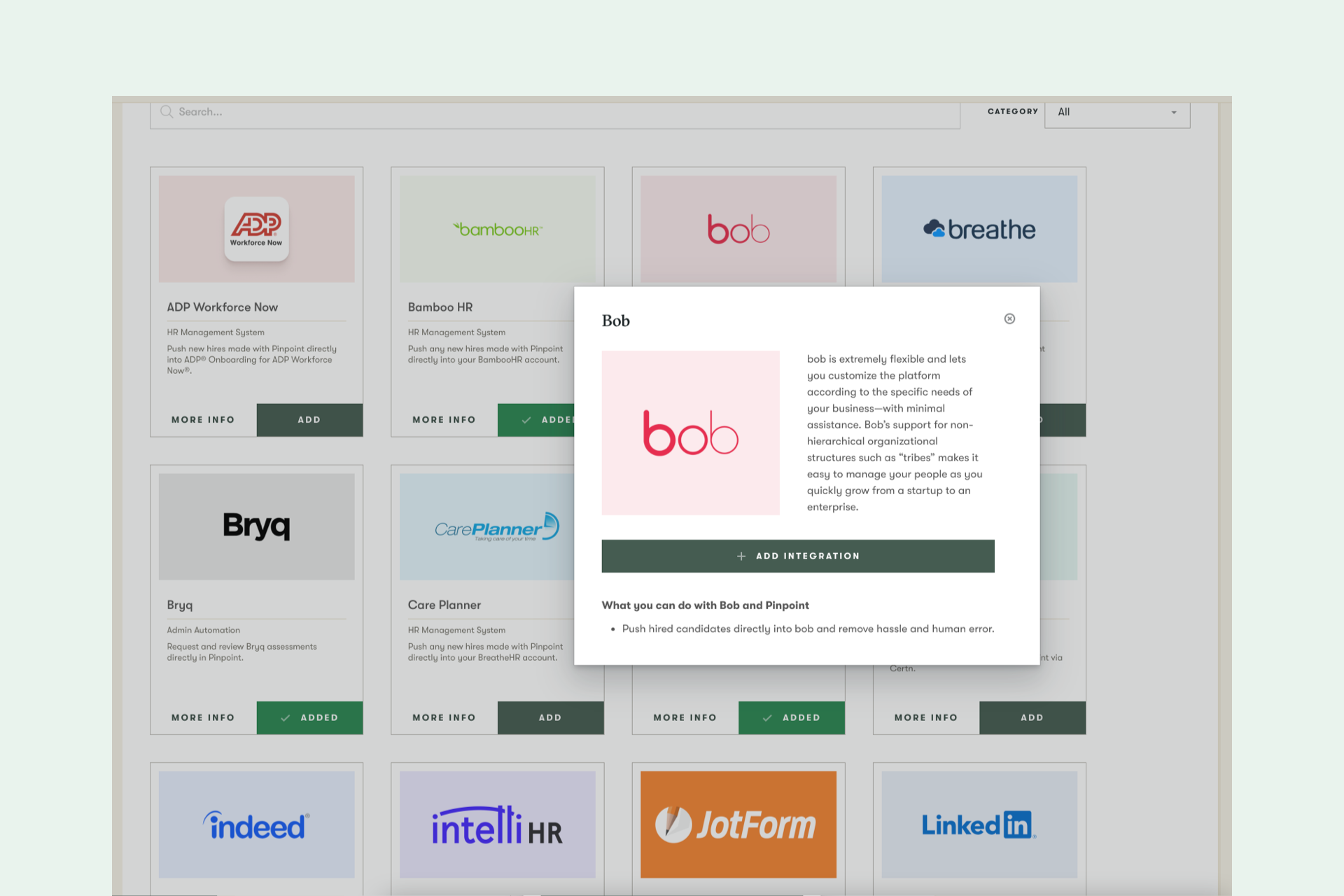 Bob Applicant Tracking System Integration Screen Grab